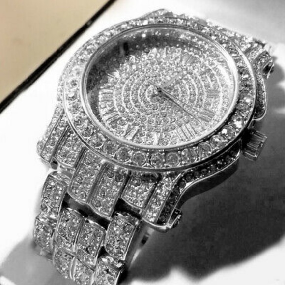 18K White Gold Plated Iced Out Quartz Watch - Picture 2 of 8